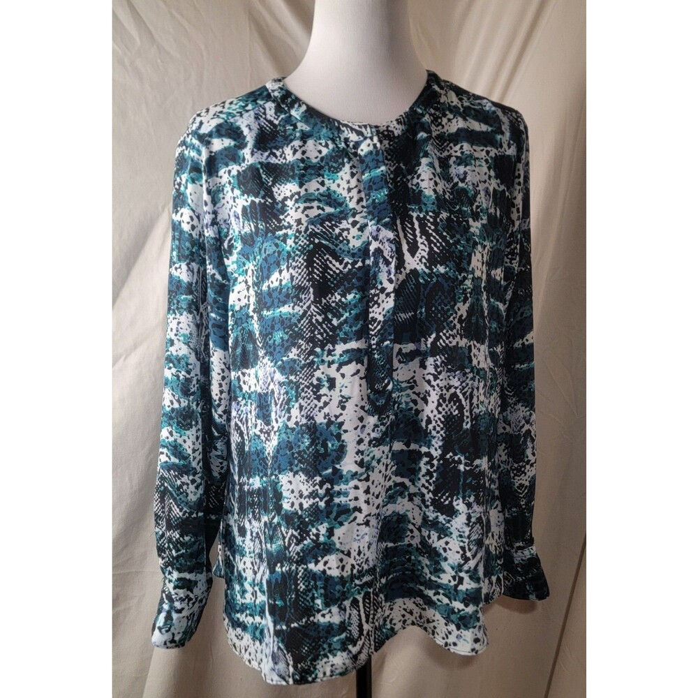 APT 9 Petite Large PL Blouse Womens Long Sleeve Keyhole Neck Abstract Print Work